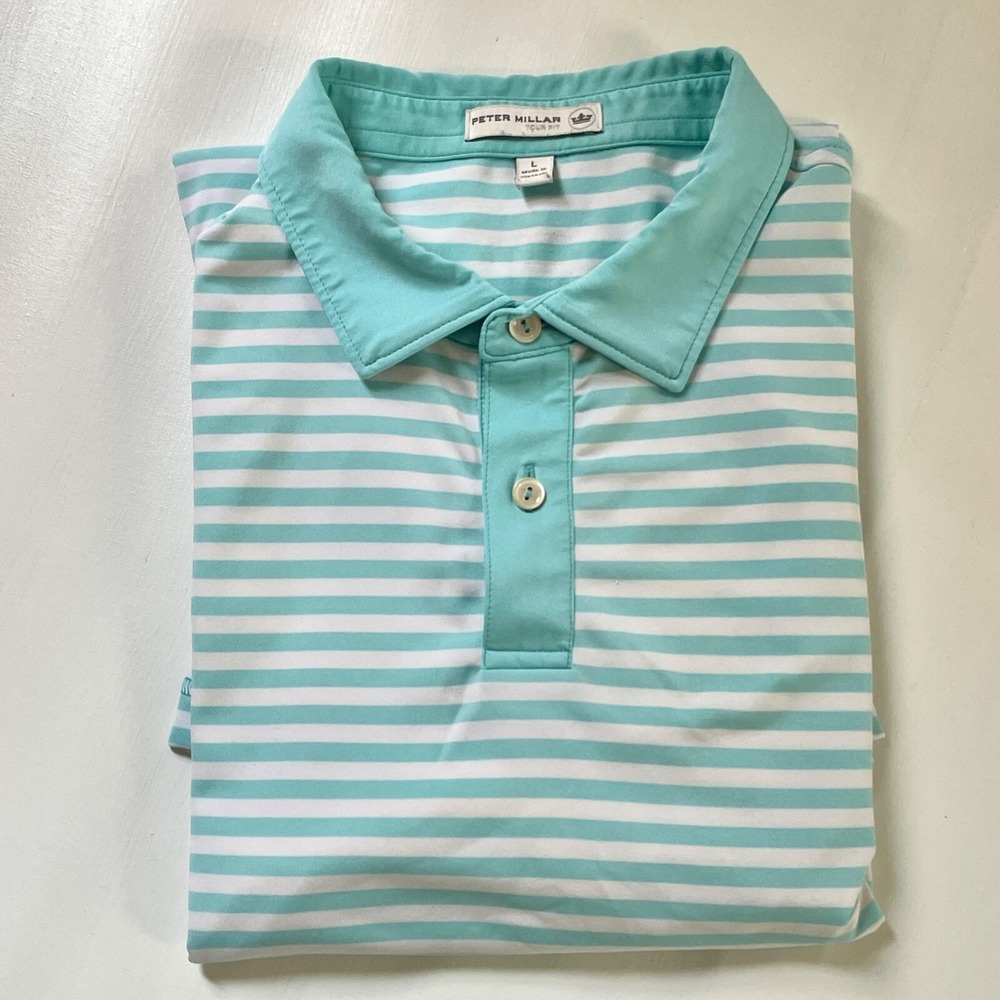 Peter Millar Tour Fit Golf Polo Mens Large Performance Striped Stretch Travel